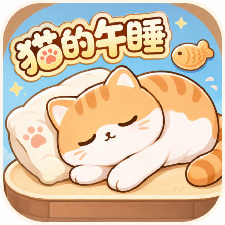 《猫的午睡》游戏图标：一只橘猫趴在枕头上睡觉
